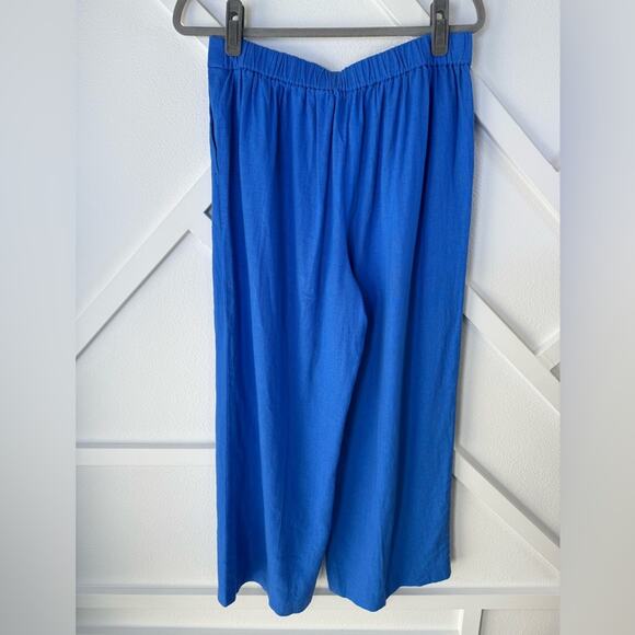 NWT J. Crew Factory Linen-Blend Pleated Wide Leg Crop Pant Blue Size 10 - Picture 5 of 11